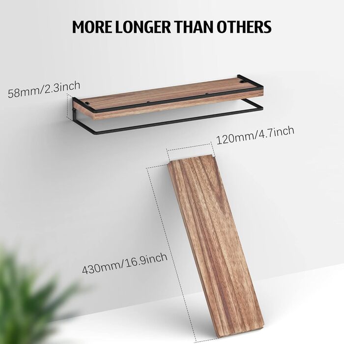 Полиця настінна дерев'яно-металева Wandregal 2 шт 42 см коричнево-чорна для ванної, спальні, вітальні, кухні, офісу