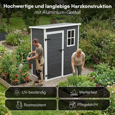 Сарай садовий STEELSØN Novara 192x92x151 см - пластиковий, з вікном, під дерево, дах похилий, темно-сірий, вологостійкий