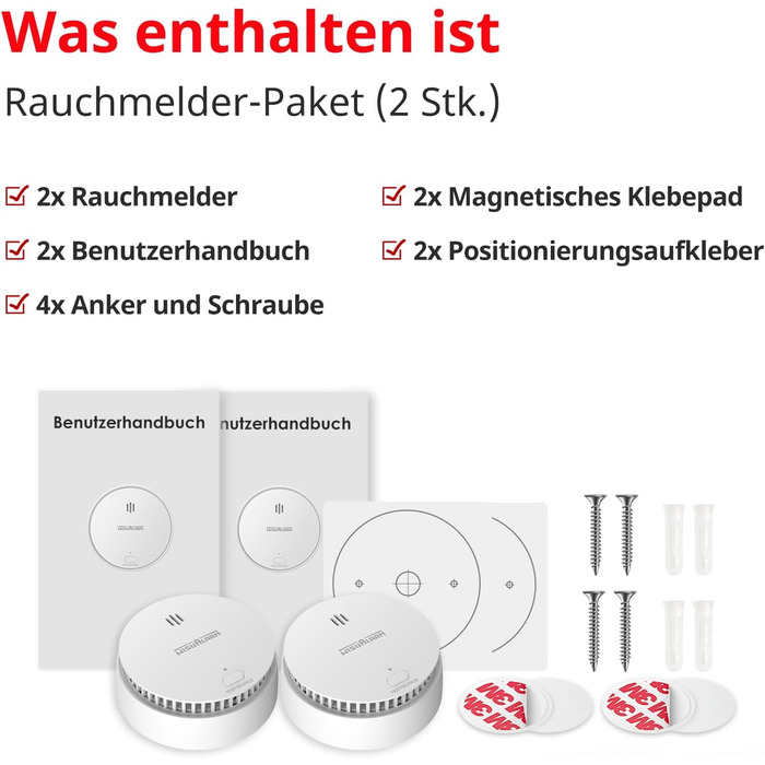 Датчики диму Rauchmelder з магнітним кріпленням, 10 років роботи від батареї, кнопка вимкнення/тестування, сертифіковано TÜV EN 14604 (5 шт.) (2 шт.)