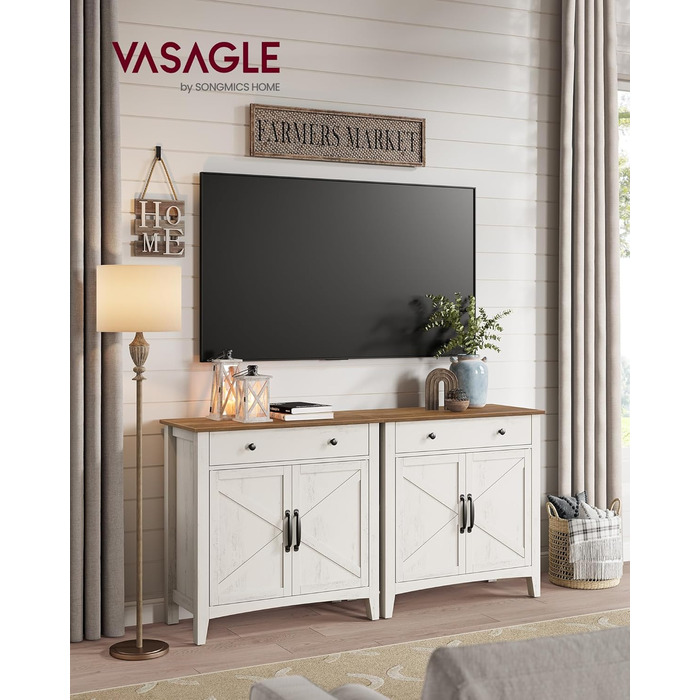 Шафа VASAGLE для кухні, комод з шухлядами, шафа для зберігання з дверцятами, регульована полиця, стиль кантрі, для вітальні, кухні, їдальні, 40 x 140 x 80 см, вінтажно-білий + медовий (BBK381W02)