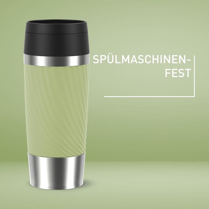 Термокружка Emsa Travel Mug Classic Twist, 0.36 л, зелена, з кришкою Quick-Press, з нержавіючої сталі, для гарячих та холодних напоїв