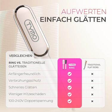 Щітка для випрямлення волосся TYMO RING, випрямляч проти опіків, розгладжуючий гребінець запобігає висмикуванню волосся, керамічний нагрів на 25 секунд, професійний випрямляч для випрямлення, 5 налаштувань нагрівання, 130C-230C, (золото)