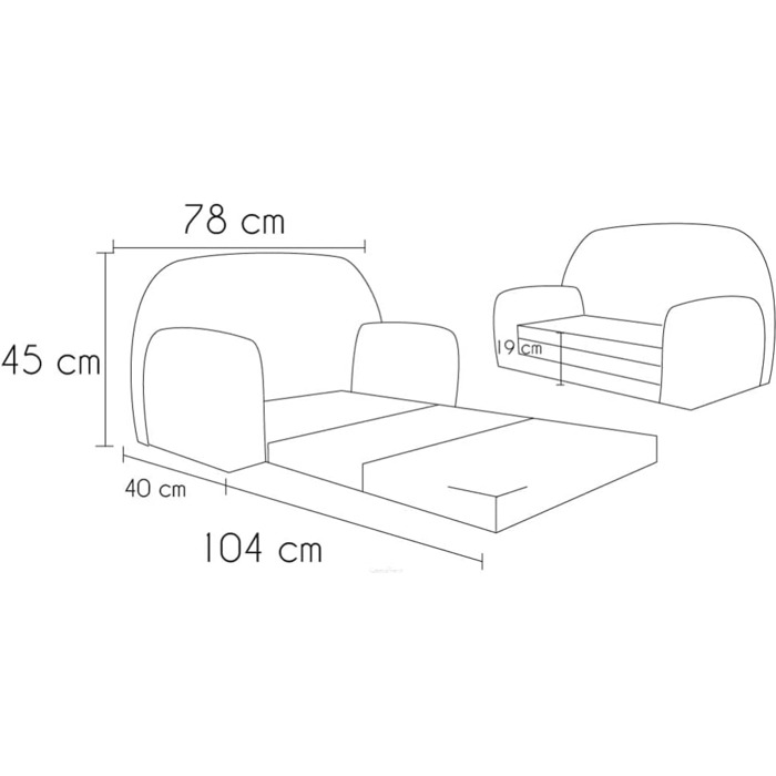 Дитячий розкладний диван FORTISLINE 2в1, 40x78x45 см, плюшевий бірюзовий з котиками, знімний чохол, для сну та ігор