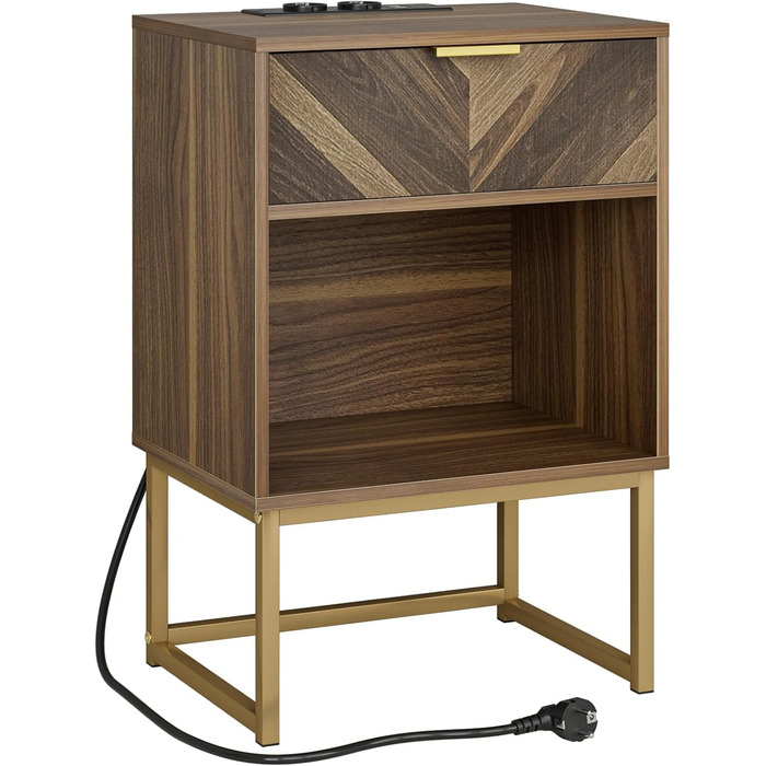 Приліжкові столики з відкритим відсіком, журнальний столик для спальні та вітальні (горіх) (30 x 40 x 60 см з розеткою, горіх)