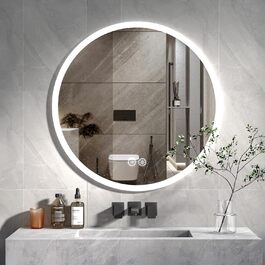 Дзеркало для ванної кімнати HySail з підсвічуванням, 5 мм, висока роздільна здатність, срібне покриття, 3 колірні температури, регульована яскравість, антизапарник, кругле, 60x60 см