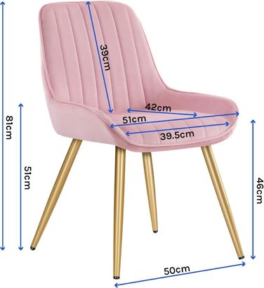 Набір з 2 стільців Lestarain для їдальні, вітальні, кухні, ретро стиль, м'яке сидіння з велюру, металеві ніжки, до 150 кг, рожевий велюр