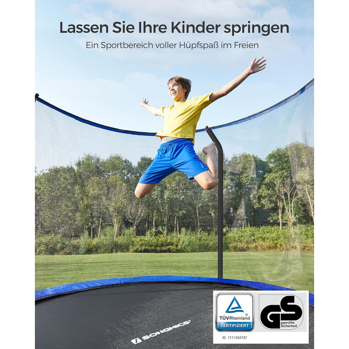 Батут SONGMICS садовий Ø305 см з захисною сіткою та драбиною, чорно-синій