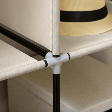 Шафа з тканини, органайзер для зберігання, 8 полиць, 2 штанги для одягу, кремово-білий