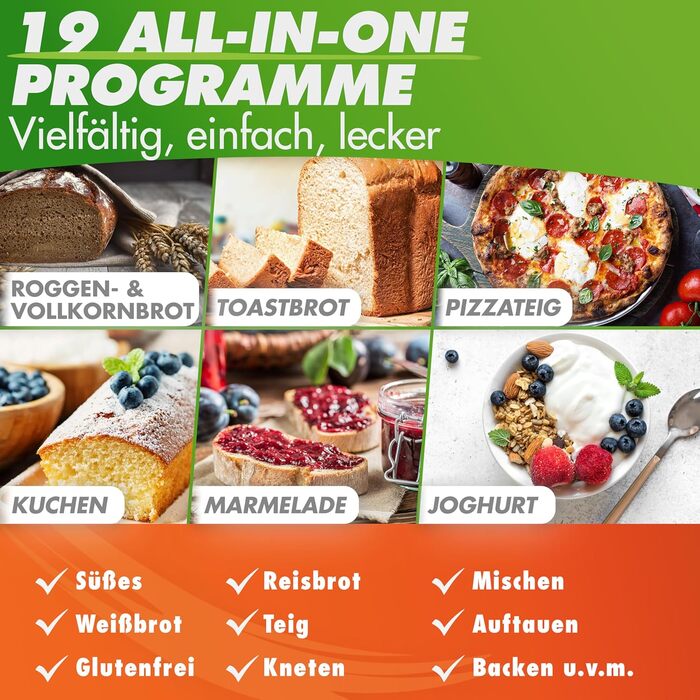 Nutrilovers Brotbackautomat з нержавіючої сталі: 19 програм, 3 розміри хліба, таймер, рецепти