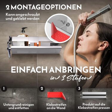 Набір для зберігання в душі Henal 5 в 1: поличка, тримач для бритви, для скребка, мильниці та гачка. Нержавіюча сталь, матове покриття, без свердління. Організатор для ванної кімнати XXL