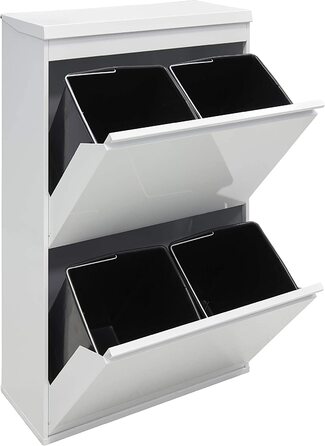 Сталевий контейнер для сміття ARREGUI Top CR621-B з ящиком для зберігання з кришкою, системою відділення сміття з 4 внутрішніми пластиковими знімними відрами з ручкою, 4 x 17 л (68 л), білий верх-білий