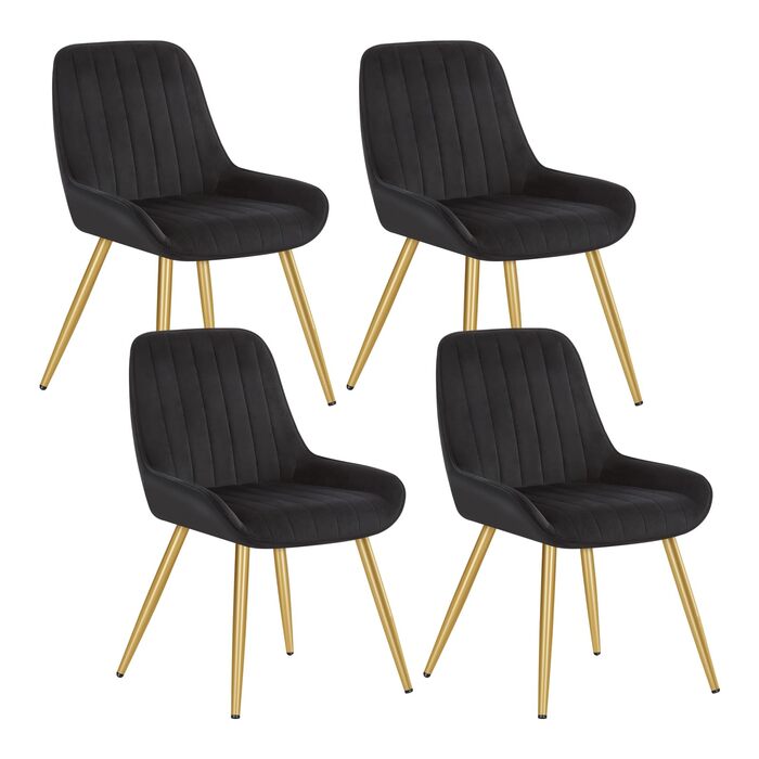 Набір з 4-х стільців Lestarain для їдальні, вітальні, кухні. Ретро стільці з м'яким сидінням (велюр, чорний), металеві ніжки, до 150 кг.