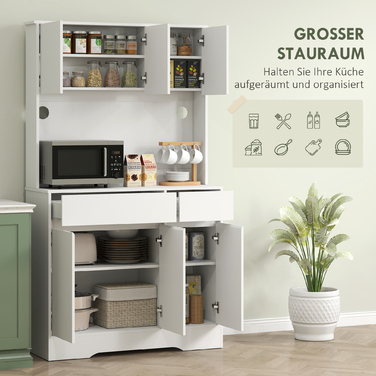 Кухонна шафа з відкритою робочою поверхнею, 6 дверцят шафи, 2 висувні ящики, регульовані полиці, отвори для кабелів, ДСП, білий