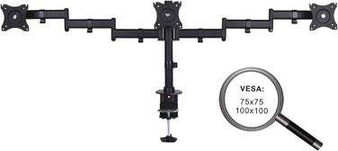 Кріплення для монітора PureMounts для 3 моніторів, 17-32 дюйми, до 8 кг, VESA 75/100, 360° обертання, регулювання висоти та нахилу, чорний