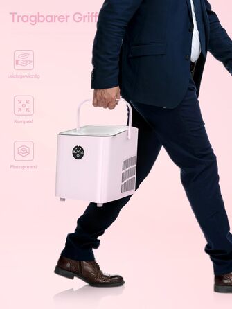 Льодогенератор Fohere 14 кг/24 год, рожевий: швидке виробництво льоду (5 хв), 2 розміри кулеподібного льоду, самоочищення, з ручкою та лопаткою для льоду