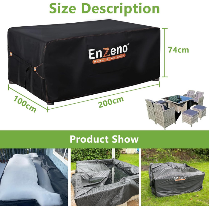Водонепроникний чохол для садово-патіо меблів Enzeno, 250x210x90 см. Захист від дощу та бруду для столів, лаунж-меблів, диванів, ротангових комплектів
