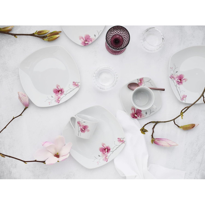 CreaTable Серія Amelie AIKO: 18-частинний набір посуду з порцеляни, кавовий сервіз, придатний для миття в посудомийній машині та використання в мікрохвильовій печі, преміум-якість