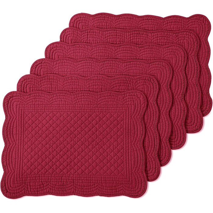 Підставки під тарілки MABOZOO, бавовна 100%, миючі, для кухні та обіднього столу, прямокутні, 6 шт. (Червоний, однотонні, Getaway Solids)