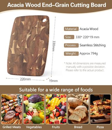 Дерев'яний обробний стіл XINZUO Hirnholz (35x25x2.6 см) з антиковзкими ніжками та ручкою, з канавкою для соку, для кухні