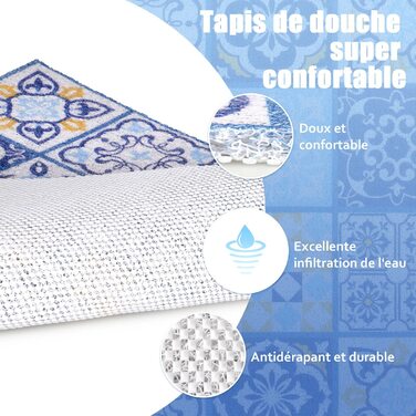 Нековзний килимок для душу, 60 х 60 см, захисний килимок, зручний, м'який, зі зливними отворами, масажний килимок для душу з ПВХ, люфа для вологих приміщень, швидковисихаюча, з принтом (Марокканська плитка 2-60 х 60 см)