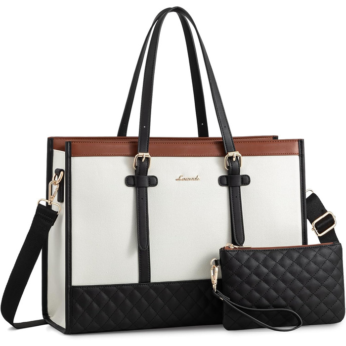 Сумка для ноутбука LOVEVOOK, жіноча, середнього розміру (15,6 дюймів), для роботи, навчання, офісу, універсітету, сумка-шопер, акцент: коричнево-чорно-білий колір