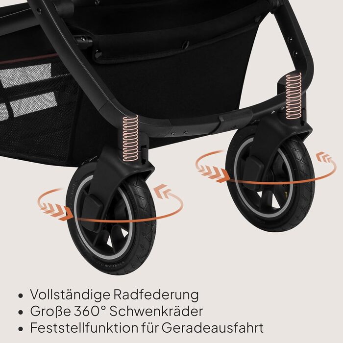 Дитяча коляска Lionelo Amber 3-в-1: люлька, автокрісло i-Size, прогулянковий блок, резина, поворотні колеса, великий капюшон UPF 50+, сумка, москітна сітка, дощовик (Бежево-пісочний)