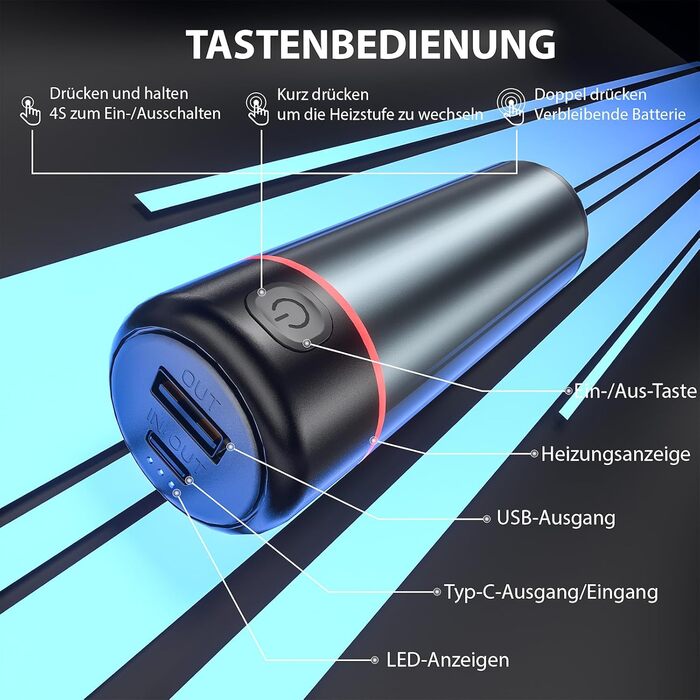 Електричний грієчка для рук EXTSUD 10000mAh: портативний зарядний пристрій, Powerbank, подарунок на зиму для чоловіків та жінок сірого кольору