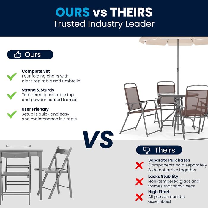 Садовий набір меблів Flash Furniture Nantucket 6 предметів коричневий з столом, парасолькою та 4 складними стільцями сірого кольору