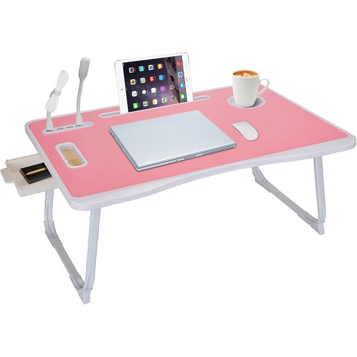 Складаний столик для ноутбука з USB-портами та відділеннями для аксесуарів (Рожевий)