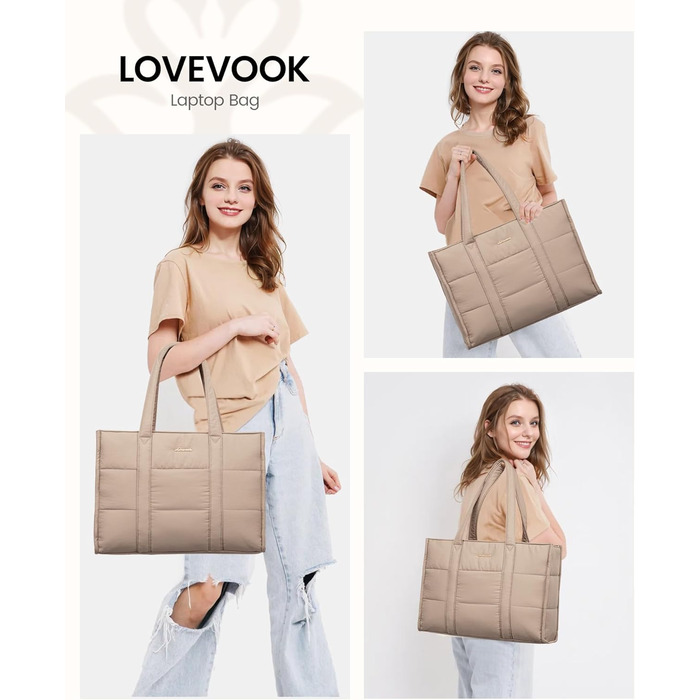 Сумка для ноутбука LOVEVOOK для жінок, велика, шопер, сумка-подушка, робоча сумка, портфель, тоут, жіночі сумки, сумка для навчання, шкільна сумка, сумка через плече для університету, бізнесу, школи, сіро-зелений (17 дюймів, хакі)
