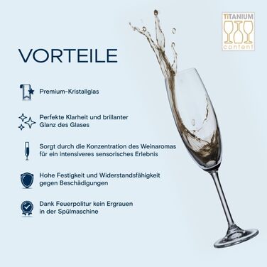 Кришталеві келихи Crystal Bohemia для білого вина - набір 6 шт, об'єм 350 мл, стійкі до миття в посудомийній машині, довговічні та стійкі до подряпин - елегантні келихи з кришталевого скла - ідеальний подарунок для поціновувачів вина (флюти 220 мл)