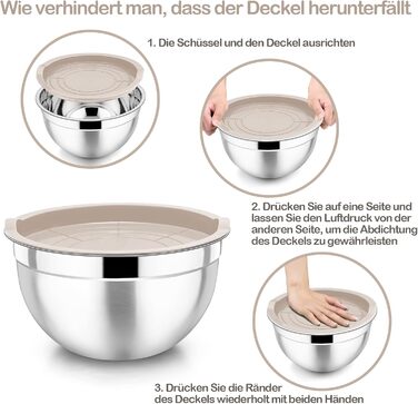 Набір місок Homikit з нержавіючої сталі, 6 штук, з кришкою, для приготування, випікання та сервірування, 6.5/4.5/2/2.5/1.5/1.2 л (Хакі, 7)