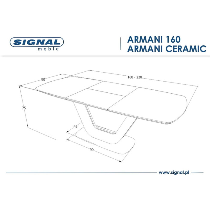 Стіл ARMANI білий мат 160(220)X90