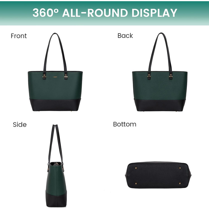 LOVEVOOK Сумка-шоппер для жінок, велика шкіряна сумка, набір 3 шт. (C темно-зелений, чорний)