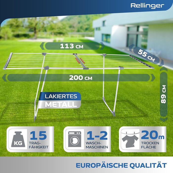Висувна сушильна стійка RELLINGER 20M - складна, не ковзає, сушильна машина XXL преміум-класу