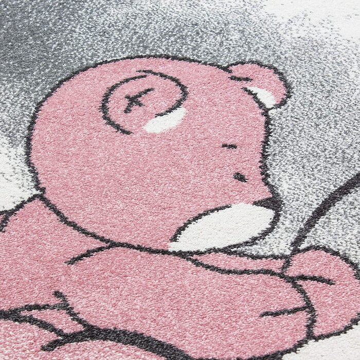 Домашній дитячий килим з коротким ворсом, дизайн у вигляді ведмедика з хмарами дитяча ігрова кімната дитяча кімната 11 мм Висота ворсу М'який прямокутний круглий бігун Розмір120x170 см (200x290 см, рожевий)