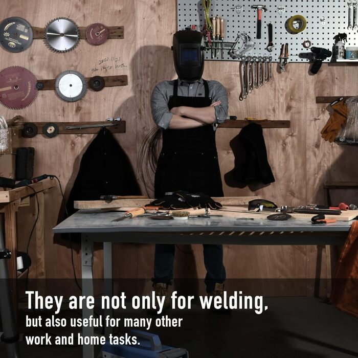 Зварювальний фартух з шкіри LeaSeek, термостійкий та вогнестійкий, з 6 кишенями, 42' (107 см) - великий розмір, для зварювання та грилю, з рукавичками (24'x 36' з рукавичками)