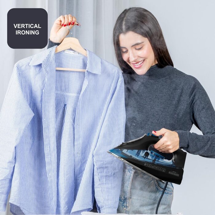 Праска Black+Decker BXIR2606E: 2600W, керамічна підошва, 150 г/хв, антикальк, вертикальне прасування