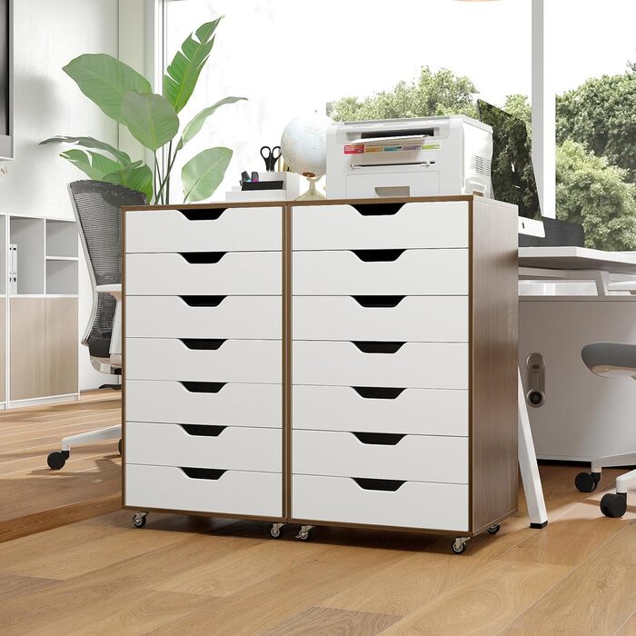 Роликовий контейнер KOMFOTTEU з шухлядами, мобільний офісний шафа, візок для документів, білий, для файлів та паперів (натуральний колір)