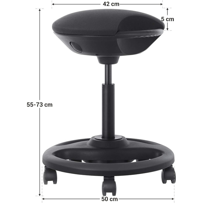 Високий робочий стілець SONGMICS з колесами, регульований, ергономічний, чорний (OSC007B01) - 59.5-81 см