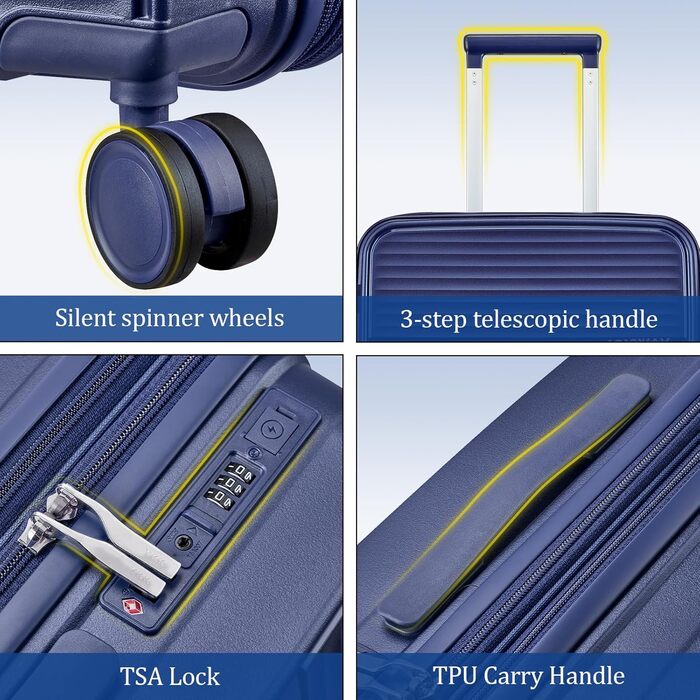 Набір валіз Joyway 4 шт. з жорстким корпусом та TSA-замком, розширюваний, синій колір