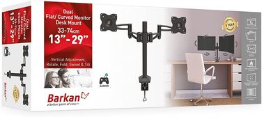 Кріплення для монітора Barkan 13-34 дюймів, регульоване, для столу, LED/LCD, до 6 кг (Basic, подвійний кріплення)