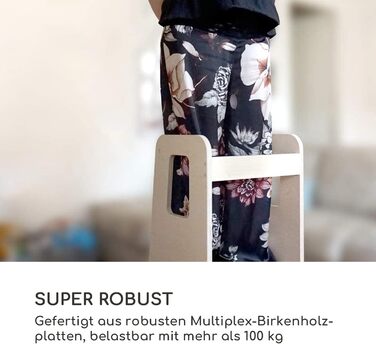 Стілець-лесенка Montessori Mobli: для малюків, регульовані сходинки, біле дерево (береза, натуральний колір)