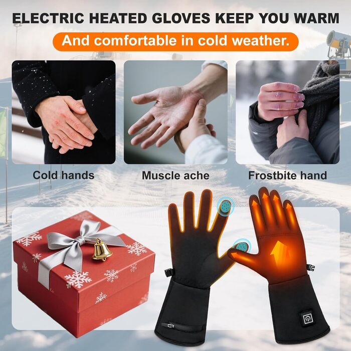 Електричні гріючі рукавички для жінок та чоловіків, чорні, M/L, водонепроникні, з акумулятором 7.4V 2200mAh, 3 режими нагріву, сумісні з сенсорними екранами