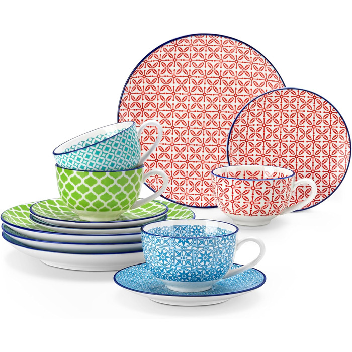 Набір кавовий порцеляновий Vancasso Macaron, 12 предметів, для 4-12 осіб: 12 чашок, 12 підставок, 12 десертних тарілок