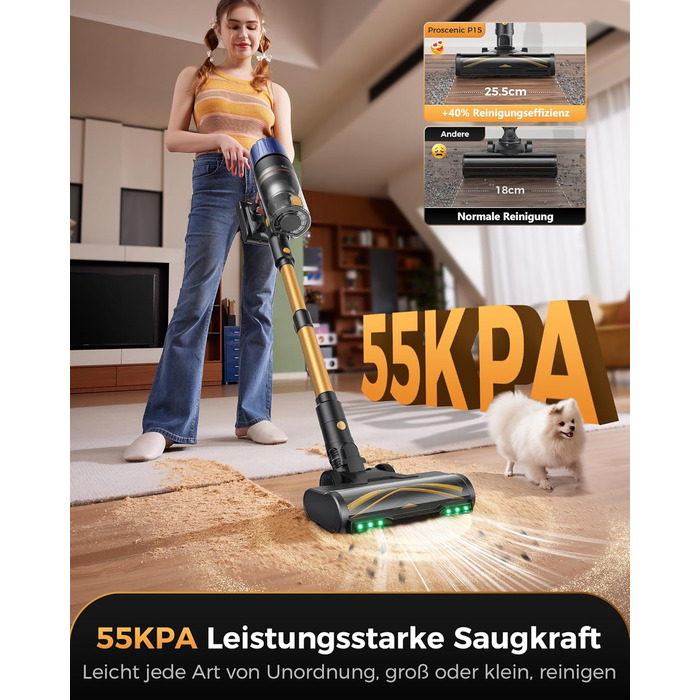 Бездротовий пилосос Proscenic P15: 55KPa, 580W, 70 хв, LED дисплей, антизаплутування, фільтр 6 шарів, для дому та авто