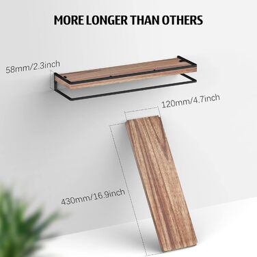 Полиця настінна дерев'яно-металева Wandregal 2 шт 42 см коричнево-чорна для ванної, спальні, вітальні, кухні, офісу