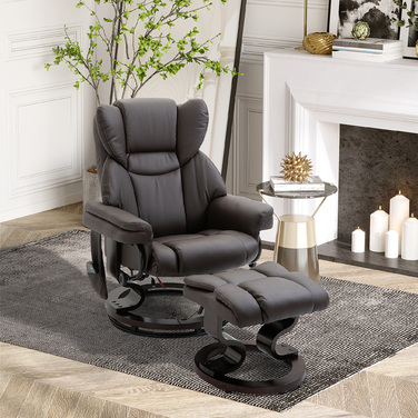 Масажне крісло HOMCOM Recliner з підставкою для ніг і функцією відкидання, імітація шкіри коричневого кольору 79x82x101 см, зручне для релаксації та оздоровлення