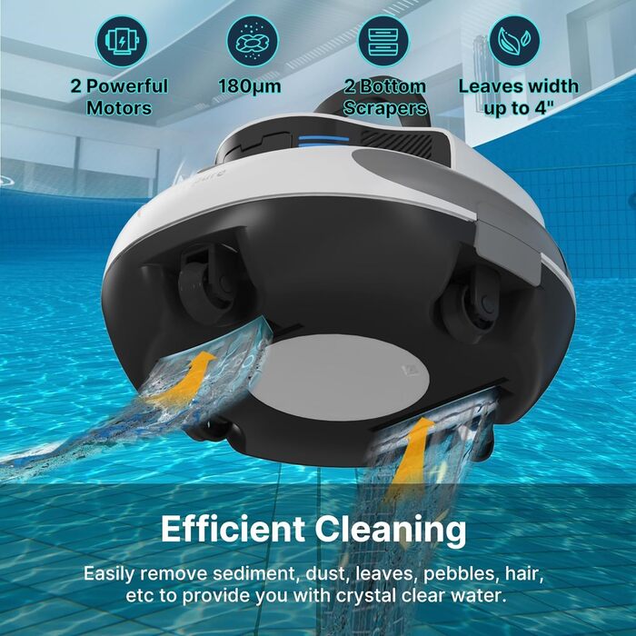 POOLPURE робот-пилосос для басейну, бездротовий, подвійний мотор, сенсор Hall, LED-дисплей, автостоянка, IPX8 водонепроникний