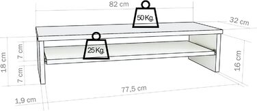 Підставка для монітора Henor, стояк для телевізора, FSC дерево, 82x32x18 см, вантажопідйомність 50 кг, графіт, знімна полиця